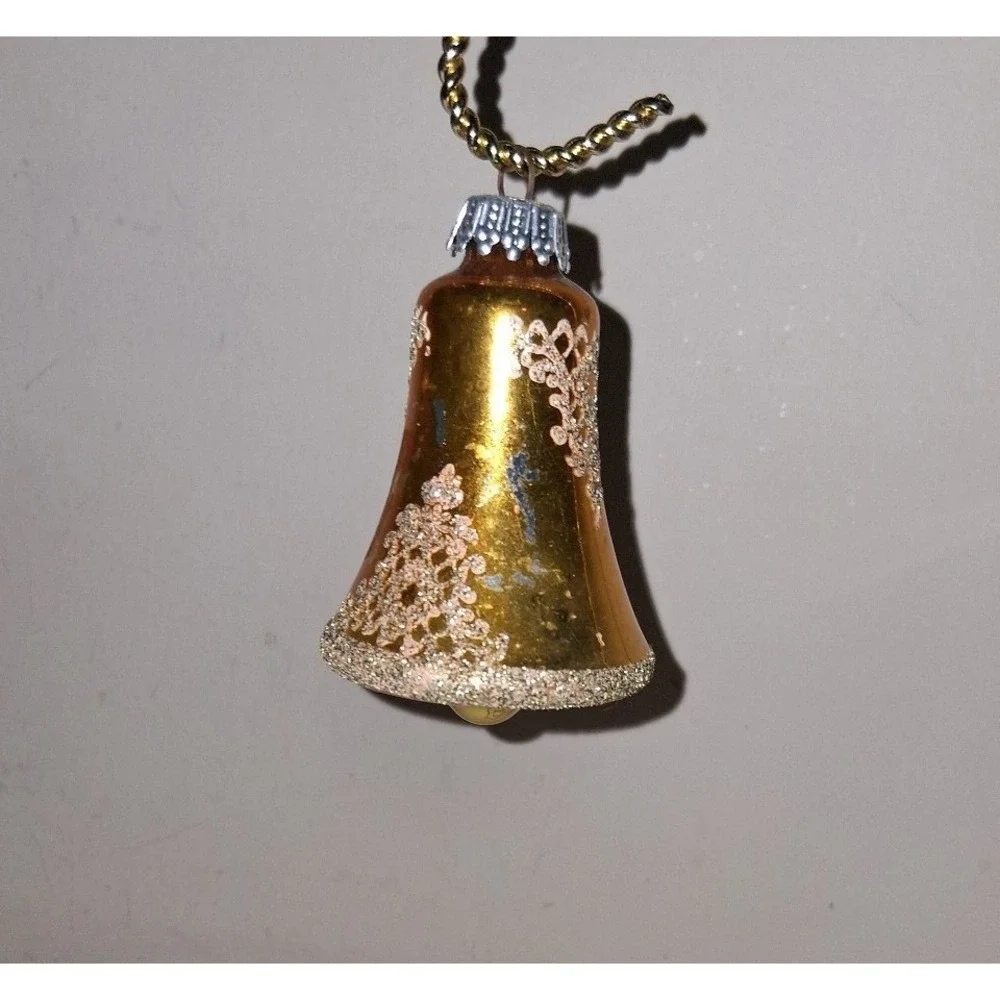 Vintage West Germany Gold Glass Bell Christmas Ornament 3